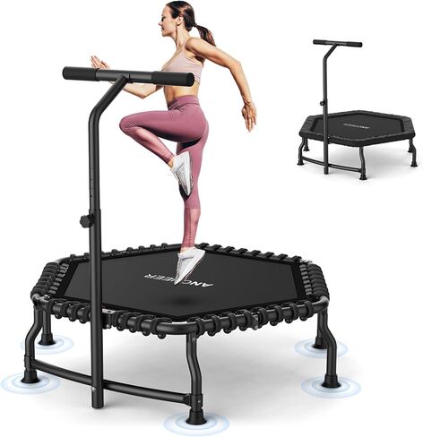 ANCHEER 50" Rebounder Trampoline for Adults with Bar, 550 LBS Mini Trampoline Quiet Exercise Rebounder Bungee Rebounder Jumping Cardio Trainer Workout for Adults in Kuwait