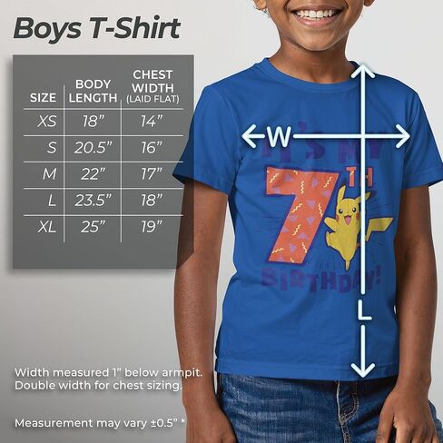 Pokemon Boys' 7th Birthday T-Shirt - Youth X-Large - Pikachu Graphic Tee - Royal Blue - 'It's My B-Day' - Officially Licensed in Saudi Arabia