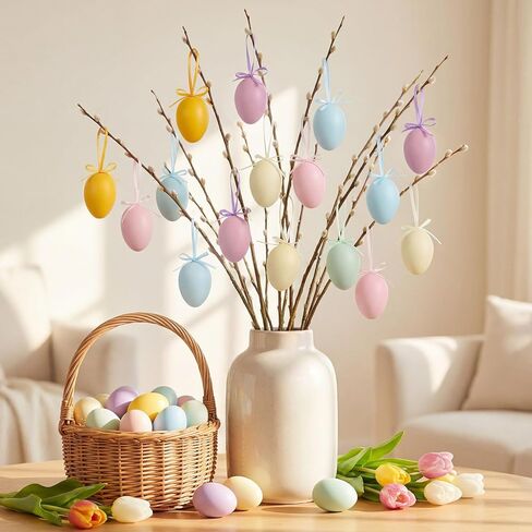 Sotiff 18 Pcs Colored Pastel Easter Eggs Ornaments Spring Hanger Easter Decorations Tree Ornaments Decorative Shatterproof Hanging Egg Decorations Spring Party Decor in Saudi Arabia