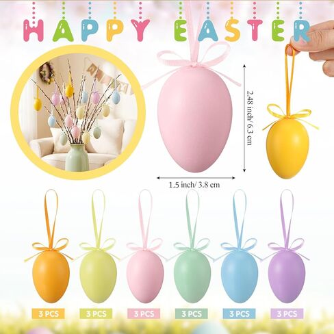 Sotiff 18 Pcs Colored Pastel Easter Eggs Ornaments Spring Hanger Easter Decorations Tree Ornaments Decorative Shatterproof Hanging Egg Decorations Spring Party Decor in Saudi Arabia