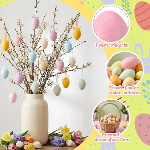 Sotiff 18 Pcs Colored Pastel Easter Eggs Ornaments Spring Hanger Easter Decorations Tree Ornaments Decorative Shatterproof Hanging Egg Decorations Spring Party Decor in Saudi Arabia