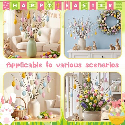 Sotiff 18 Pcs Colored Pastel Easter Eggs Ornaments Spring Hanger Easter Decorations Tree Ornaments Decorative Shatterproof Hanging Egg Decorations Spring Party Decor in Saudi Arabia