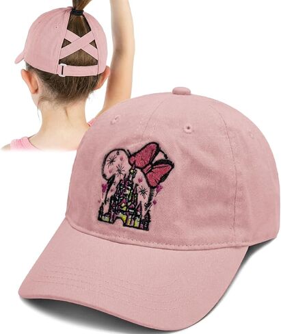 قبعات البيسبول للفتيات والأطفال لطيف الرسم على شكل ذيل حصان قبعة سائق شاحنة الأزياء حمض غسل القبعات متعة قابل للتعديل متقاطع كاب in Kuwait