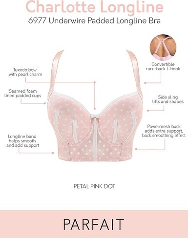 PARFAIT Charlotte Longline 6977 حمالة صدر نسائية مبطنة بالكامل بتلات وردية Dot-32F in Saudi Arabia
