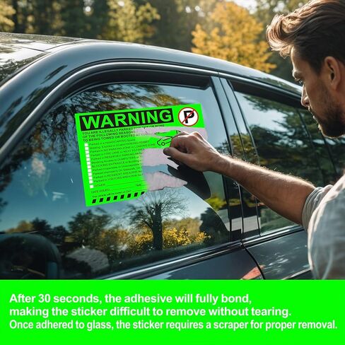 ملصقات تحذيرية لوقوف السيارات غير القانوني - إشعارات انتهاك مواقف السيارات باللون الأخضر النابض بالحياة - لاصق الصقها وانسىها - 50 قطعة من ملصقات انتهاك مواقف السيارات الخاصة لنوافذ السيارات - مقاس 5.5 × 7.5 بوصة. in Kuwait