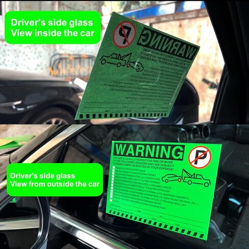 ملصقات تحذيرية لوقوف السيارات غير القانوني - إشعارات انتهاك مواقف السيارات باللون الأخضر النابض بالحياة - لاصق الصقها وانسىها - 50 قطعة من ملصقات انتهاك مواقف السيارات الخاصة لنوافذ السيارات - مقاس 5.5 × 7.5 بوصة. in Kuwait