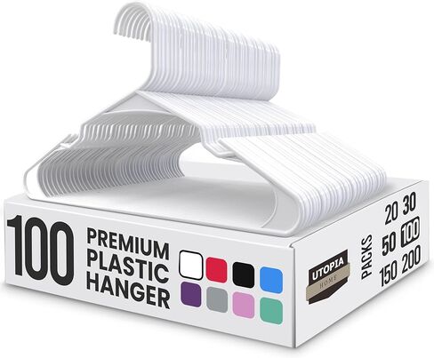 شماعات ملابس يوتوبيا هوم 50 قطعة - شماعات بلاستيكية موفرة للمساحة - شماعة معطف متينة مع أخاديد كتف (أبيض) in Kuwait