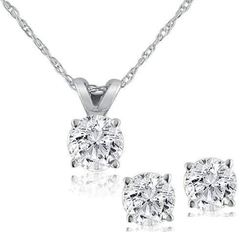 P3 POMPEII3 Pompeii 1/2Ct TW Diamond Solitaire Necklace Studs Set 14K White Gold Lab Grown (G-H,VS2-SI1) in Saudi Arabia