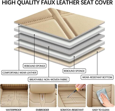 Car Seat Cover for Jaguar S-Type 2000-2008 Full Coverage with Self-Lumbar Nappa Leather Car Seat Cover,Fashion Waterproof Easy to Install,Auto Interior Accessories.Deluxe Beige in Saudi Arabia