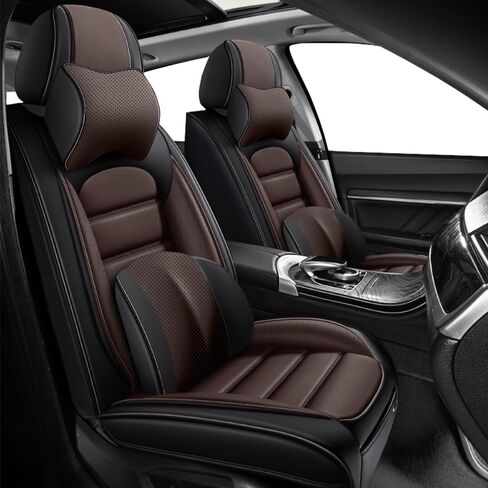أغطية مقاعد السيارة ذات 5 مقاعد لـ Acura TLX 2015-2024 أغطية مقاعد السيارات الجلدية ذات الجودة الممتازة غطاء مقعد السيارة، غطاء مقعد مقاوم للماء ومقاوم للاهتراء متوافق مع الوسادة الهوائية (أسود قياسي) in Kuwait