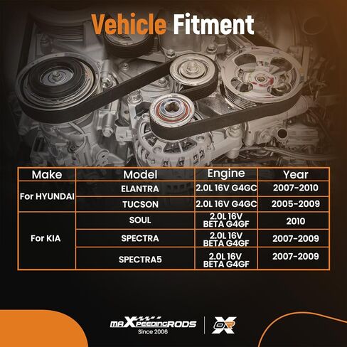 مجموعة حزام توقيت المحرك maxpeedingrods مضخة مياه مع شداد لسيارة Hyundai Elantra 2007-2010 Tucson 2005-2009 Kia Spectra/Spectra5 2007-2009 Soul 2010 2.0L TCKWP284A in Saudi Arabia
