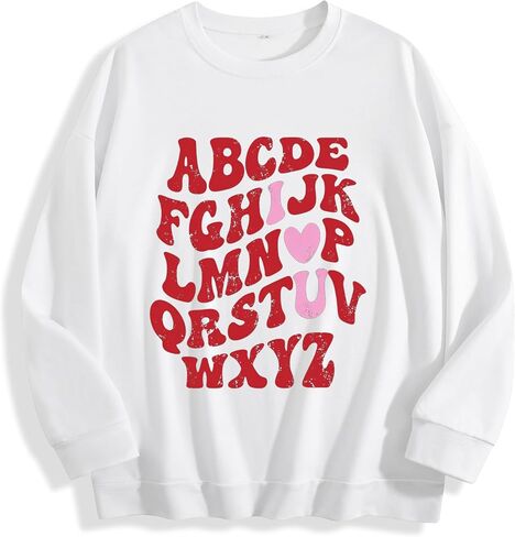 Distressed Letter Sweatshirt - Pink Heart Graphic Pullover for Women, Vintage-Inspired Casual Unique Top in Saudi Arabia