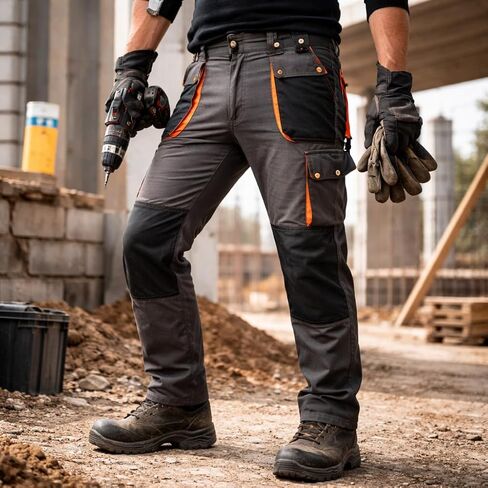 Men‘s Heavy Duty Work Pants with Knee Pad Pockets - Multi-Pocket Cargo Pants Reinforced for Carpentry, Mechanics, Warehouse - XL in Saudi Arabia