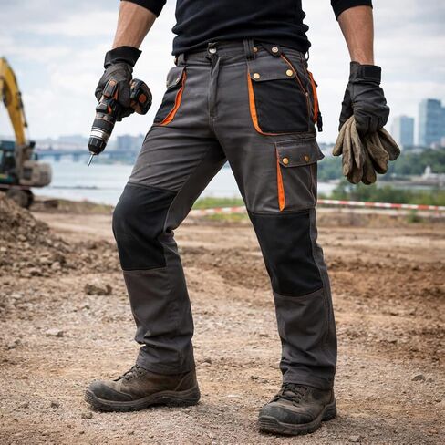Men‘s Heavy Duty Work Pants with Knee Pad Pockets - Multi-Pocket Cargo Pants Reinforced for Carpentry, Mechanics, Warehouse - XL in Saudi Arabia