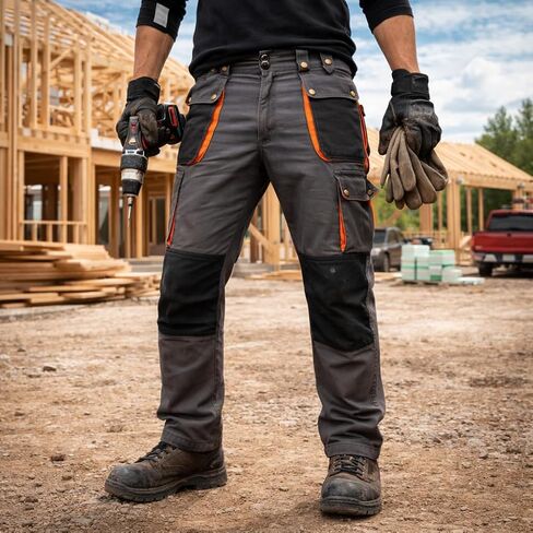 Men‘s Heavy Duty Work Pants with Knee Pad Pockets - Multi-Pocket Cargo Pants Reinforced for Carpentry, Mechanics, Warehouse - XL in Saudi Arabia