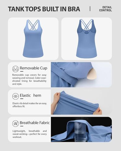 RUNNING GIRL Womens Workout Tank Tops with Built in Bra,Crisscross Back Padded Athletic Compression Shirts Yoga Tops in Saudi Arabia
