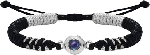 PERIMADE Custom Photo Bracelet with Picture Inside, Personalized Text & Love in 100 Languages Projection Bracelet, Customized Photo Charm Braided Rope Bracelet Memorial Gift for Women Men Couple in Kuwait