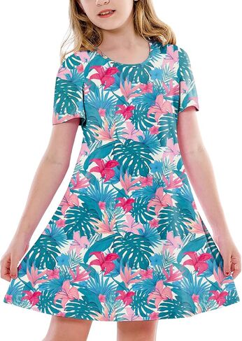Deerose Kids Summer Short Sleeve Dresses Hawaiian Tshirt Sundress 3-14 Years in Saudi Arabia