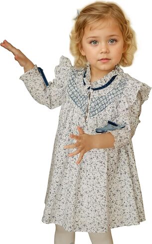 Toddler Baby Girl’s Floral Smocked Dresses | Long Sleeve Ruffle Vintage Dress with Bow in Saudi Arabia