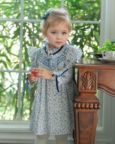 Toddler Baby Girl’s Floral Smocked Dresses | Long Sleeve Ruffle Vintage Dress with Bow in Saudi Arabia