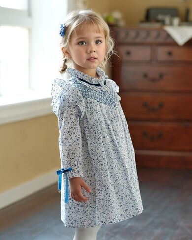 Toddler Baby Girl’s Floral Smocked Dresses | Long Sleeve Ruffle Vintage Dress with Bow in Saudi Arabia