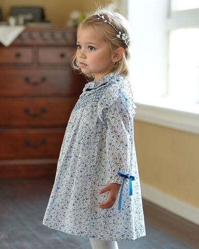 Toddler Baby Girl’s Floral Smocked Dresses | Long Sleeve Ruffle Vintage Dress with Bow in Saudi Arabia