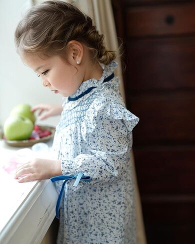 Toddler Baby Girl’s Floral Smocked Dresses | Long Sleeve Ruffle Vintage Dress with Bow in Saudi Arabia