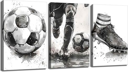 3Pcs Soccer Canvas Wall Art Black and White Football Decor pictures Modern Sports Theme Poster Prints for Stadium Boys Room Locker Room Living Room Home Decoration in Saudi Arabia