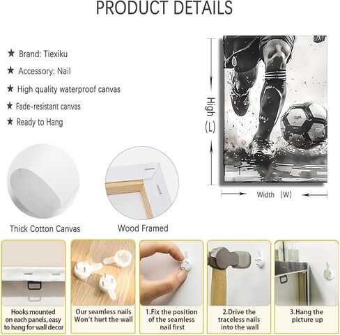 3Pcs Soccer Canvas Wall Art Black and White Football Decor pictures Modern Sports Theme Poster Prints for Stadium Boys Room Locker Room Living Room Home Decoration in Saudi Arabia