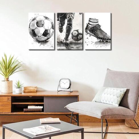 3Pcs Soccer Canvas Wall Art Black and White Football Decor pictures Modern Sports Theme Poster Prints for Stadium Boys Room Locker Room Living Room Home Decoration in Saudi Arabia