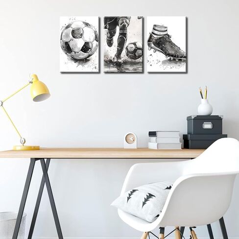 3Pcs Soccer Canvas Wall Art Black and White Football Decor pictures Modern Sports Theme Poster Prints for Stadium Boys Room Locker Room Living Room Home Decoration in Saudi Arabia