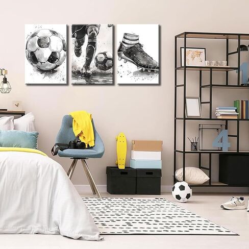 3Pcs Soccer Canvas Wall Art Black and White Football Decor pictures Modern Sports Theme Poster Prints for Stadium Boys Room Locker Room Living Room Home Decoration in Saudi Arabia