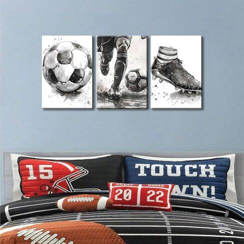 3Pcs Soccer Canvas Wall Art Black and White Football Decor pictures Modern Sports Theme Poster Prints for Stadium Boys Room Locker Room Living Room Home Decoration in Saudi Arabia