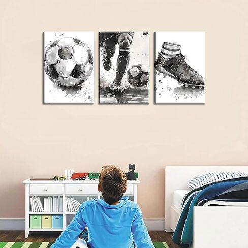 3Pcs Soccer Canvas Wall Art Black and White Football Decor pictures Modern Sports Theme Poster Prints for Stadium Boys Room Locker Room Living Room Home Decoration in Saudi Arabia