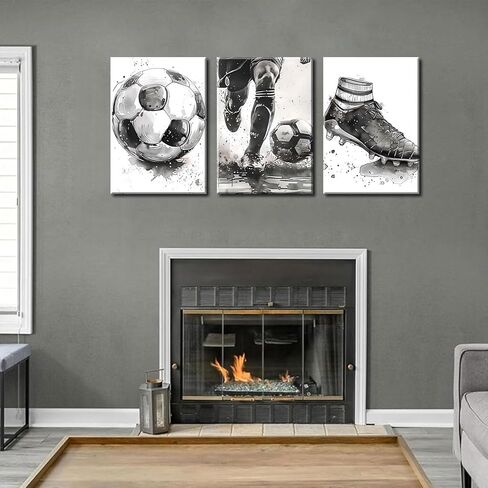 3Pcs Soccer Canvas Wall Art Black and White Football Decor pictures Modern Sports Theme Poster Prints for Stadium Boys Room Locker Room Living Room Home Decoration in Saudi Arabia