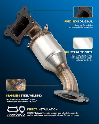 PHILTOP High Flow Front Catalytic Converter Kit Direct-Fit 16827, 641565, 41228 Compatible with Honda, Acura 2013-2017 Accord 2.4L, 2015-2016 CR-V 2.4L, 2018 TLX 2.4L, with O2 Port, EPA Compliant in Saudi Arabia
