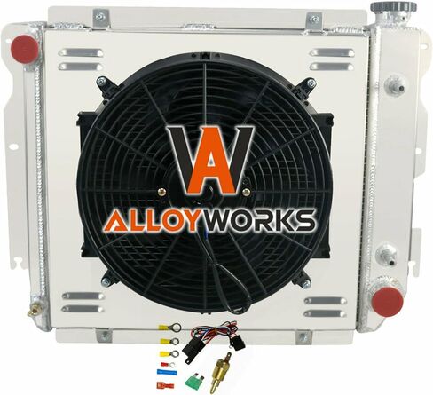 ALLOYWORKS 3 Row Aluminum Radiator + Shroud Fan + Relay for Jeep Wrangler TJ YJ CHEVY V8 Conversion (w/FAN SROUD) in Saudi Arabia