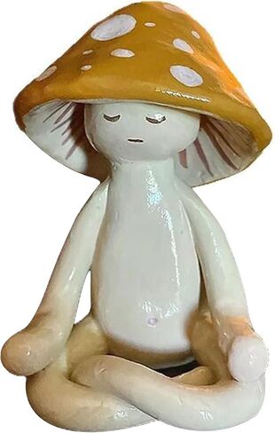Meditation Mushroom Resin Statue - Cute Yoga Meditation Mushroom Statue for Desk Living Room Resin Figurine for Home Patio Office Decor Cute Plant Statues for Tabletop Garden Backyard Decor in Saudi Arabia