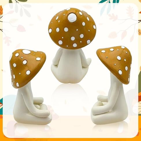Meditation Mushroom Resin Statue - Cute Yoga Meditation Mushroom Statue for Desk Living Room Resin Figurine for Home Patio Office Decor Cute Plant Statues for Tabletop Garden Backyard Decor in Saudi Arabia