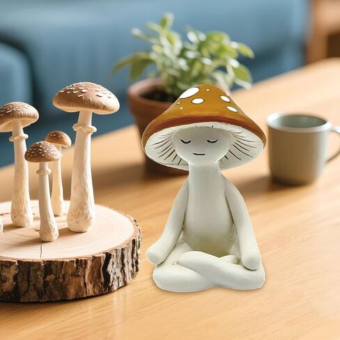 Meditation Mushroom Resin Statue - Cute Yoga Meditation Mushroom Statue for Desk Living Room Resin Figurine for Home Patio Office Decor Cute Plant Statues for Tabletop Garden Backyard Decor in Saudi Arabia