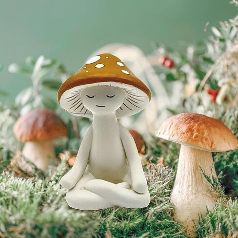 Meditation Mushroom Resin Statue - Cute Yoga Meditation Mushroom Statue for Desk Living Room Resin Figurine for Home Patio Office Decor Cute Plant Statues for Tabletop Garden Backyard Decor in Saudi Arabia