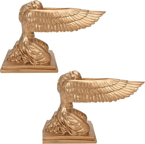 تمثال ملاك تابوت الركوع قطعتين من تمثال الراتنج المزخرف بأجنحة الصلاة منحوتة سطح المكتب لدعائم الأفلام الداخلية 9.4 بوصة ذهبي in Kuwait