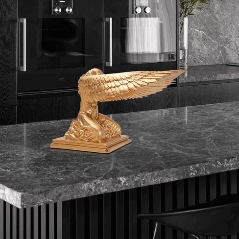 تمثال ملاك تابوت الركوع قطعتين من تمثال الراتنج المزخرف بأجنحة الصلاة منحوتة سطح المكتب لدعائم الأفلام الداخلية 9.4 بوصة ذهبي in Kuwait