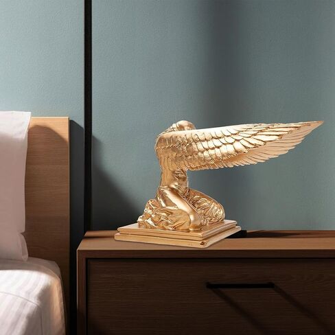 تمثال ملاك تابوت الركوع قطعتين من تمثال الراتنج المزخرف بأجنحة الصلاة منحوتة سطح المكتب لدعائم الأفلام الداخلية 9.4 بوصة ذهبي in Kuwait