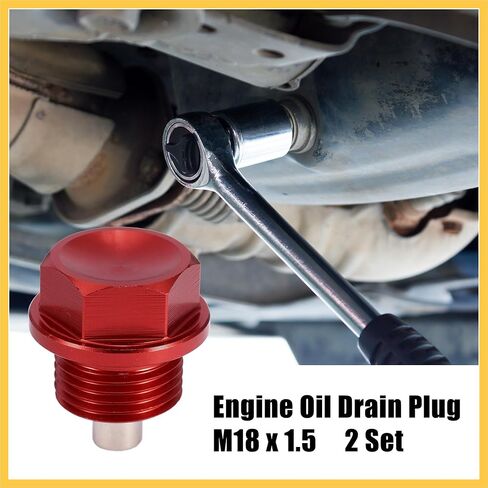 2 مجموعة M18x1.5 قابس تصريف الزيت المغناطيسي من سبائك الألومنيوم حوض تصريف زيت الجوز مع 2 غسالة لسيارة دراجة نارية قطع غيار السيارات الحمراء in Saudi Arabia