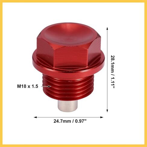 2 مجموعة M18x1.5 قابس تصريف الزيت المغناطيسي من سبائك الألومنيوم حوض تصريف زيت الجوز مع 2 غسالة لسيارة دراجة نارية قطع غيار السيارات الحمراء in Saudi Arabia