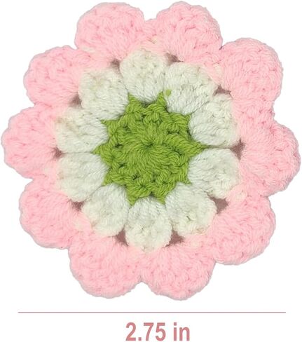 2Pcs Flower Coasters Crochet Cotton Car Cup Holder Coasters Cute Boho Car Accessories for Women Handmade Decorative Drink Mats for Cup Holders and Interior Decor in Saudi Arabia