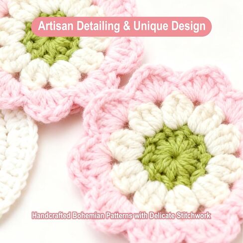 2Pcs Flower Coasters Crochet Cotton Car Cup Holder Coasters Cute Boho Car Accessories for Women Handmade Decorative Drink Mats for Cup Holders and Interior Decor in Saudi Arabia