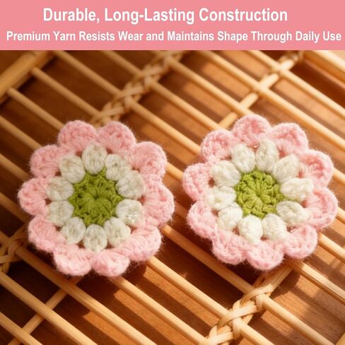 2Pcs Flower Coasters Crochet Cotton Car Cup Holder Coasters Cute Boho Car Accessories for Women Handmade Decorative Drink Mats for Cup Holders and Interior Decor in Saudi Arabia