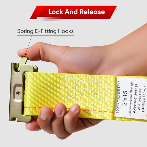 أشرطة سقاطة E-Track - 8 عبوات، قوة كسر 4,400 رطل، 2 × 12 قدم، أشرطة ETrack شديدة التحمل مع نهاية ثابتة 4 أقدام وتركيبات زنبركية E، ملحقات مسار E أصفر، أشرطة شحن in Saudi Arabia